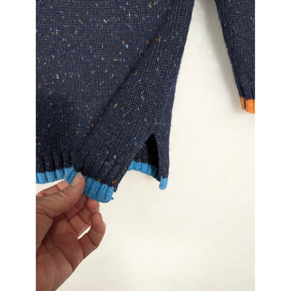 S Vintage Kim Rogers Sweater Navy Speckled Knit V-Neck Color Trim Wool Blend - Picture 3 of 7